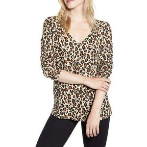 Gibson Women's Cozy V-Neck Hi-Low Top‎ Animal Leopard Print Small MSRP $61 NWT